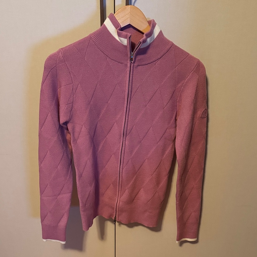 Varley Pink Barthe Zip thru Knit Diamond Knit Cardigan